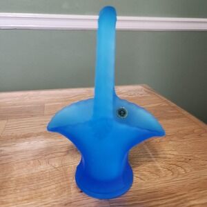 Vintage Westmorland Cobalt Blue Satin Glass Basket Gift Trinket